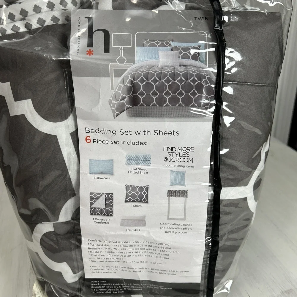 Home Expressions Twin Reversible Comforter Set Gray Jersey 1416